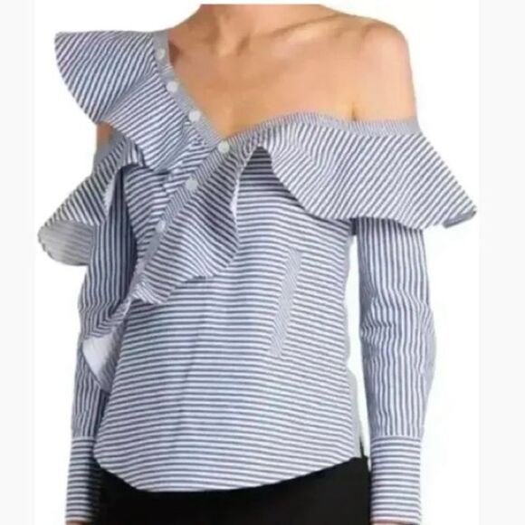 Self Portrait ~ Striped Asymmetrical Blouse BNWOT Size 6 US - Picture 1 of 6